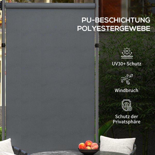 Outsunny Senkrechtmarkise mit Sonnenschutz, Balkonrollo, 150L x 220-310H cm, Aluminium, Polyester, Dunkelgrau