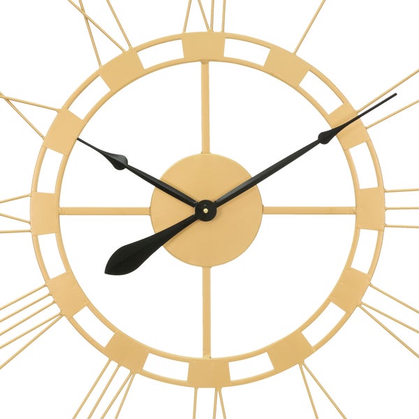 WOMO-DESIGN | Große Wanduhr Stockholm Ø85 cm rund, Unikat, handgefertigt aus Eisen, im Vintage-Stil, Altgold mit Großen römische Ziffern, Lautlos, ohne Tickgeräusche, Dekouhr Dekorative Uhr Design Uhr