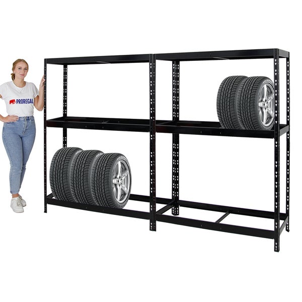 PROREGAL Mega Deal 2x Reifenregal Tiger mit Fachboden HxBxT 180 x 130 x 50 cm Bis Zu Insgesamt 24 Reifen Schwarz