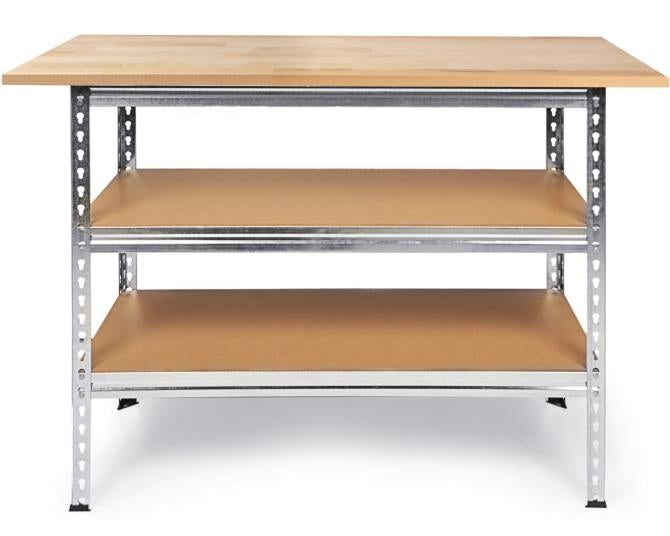 Ondis24 Werkbank Uwe 120cm Metallregal & Werktisch 92cm Buche, Werkstatteinrichtung, Werkbank