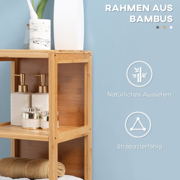 kleankin Badezimmerschrank Badschrank Aufbewahrungsschrank mit Kippschutz aus Bambus, Unterschrank mit 2 Schubladen, Lanfhausstil Beistellschrank, Naturholz, 30 x 30 x 140 cm