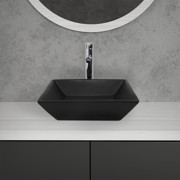 ML-Design Waschbecken aus Keramik Schwarz 41x41x12 cm Eckig inkl. Ablaufgarnitur, Moderne Aufsatzwaschbecken, Design Waschtisch Aufsatz-Waschschale Waschplatz Handwaschbecken, für Badezimmer/Gäste-WC