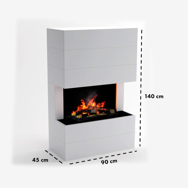 GLOW FIRE Elektrokamin 'Tucholsky 3-sided ' | Wasserdampf Kamin mit OMC 600 inkl. Holz in weiß | HxBxT: 140x90x45 cm