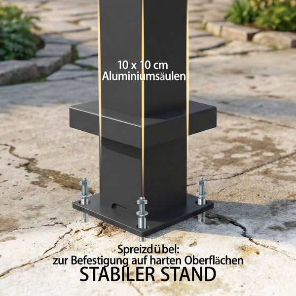 Gewächshaus mit Satteldach, Schiebetür und anthrazitfarbenem Rahmen, inklusive 4 Erdspießen zur stabilen Befestigung im Boden.