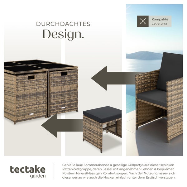 Rattan Sitzgruppe tectake Bilbao zusammenschiebbar, inklusive Schutzhülle für 4 bis 8 Personen natur