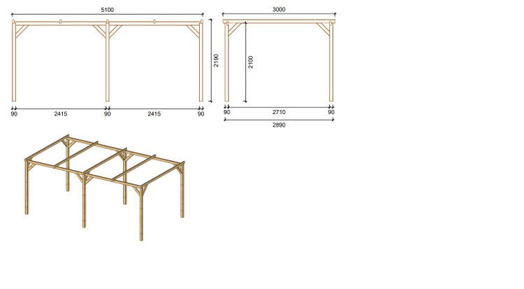 Carport Garagendach 3x5,10 m - 15,30 m2