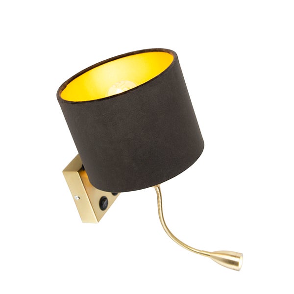 Wandleuchte mit Leselampe, Textilschirm und flexiblem Arm