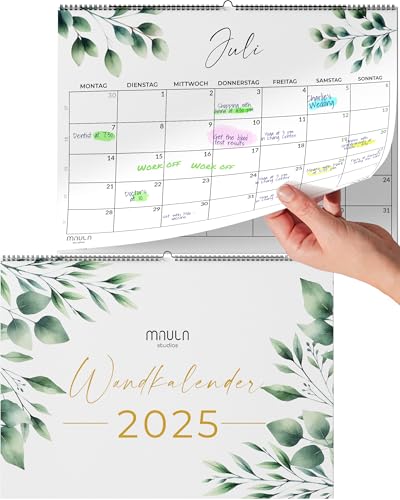 Kalender 2025 Wandkalender 2025 - Familienplaner Januar bis Dezember 2025 - Großer Monatskalender 2025 - Familienkalender 2025 mit Jahreskalender Planung - WC004_Greenery_25_D