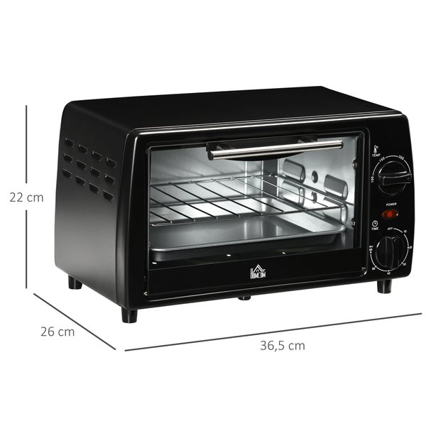 HOMCOM Mini Backofen, 10 Liter, 750W, mit Temperatur bis zu 230 ℃, Timer 60 Minuten, 36,5x26x22 cm, Metall, Schwarz