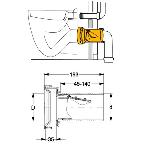 HAAS® Fremdeinspülstopp, verschweißbar, mit normgerechter Einschubtiefe von35 mm, DN 110, 3329