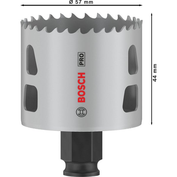 Bosch Pro Lochsäge mit einem Durchmesser von 57 Millimetern und einer Höhe von 44 Millimetern.