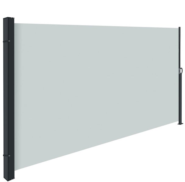 Ausziehbare Seitenmarkise für Sichtschutz und Windschutz mit Aluminiumgehäuse und Stoffbespannung.