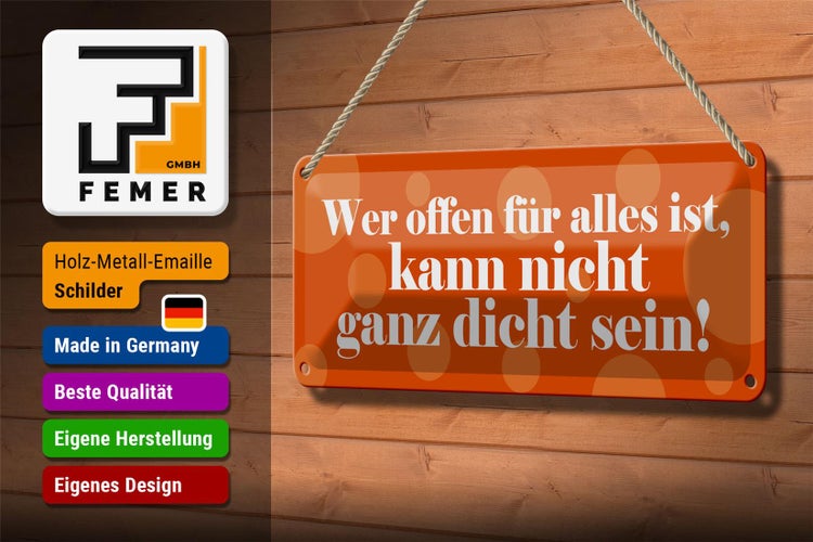 Blechschild Spruch 27x10cm wer offen für alles nicht dicht Dekoration