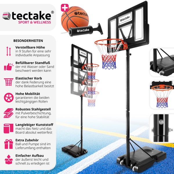 Basketballkorb tectake Dirk mit Rollen, inklusive Ball und Pumpe Outdoor schwarz