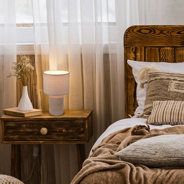 Tischlampe Tischleuchte Wohnzimmer Schlafzimmer Stoffschirm Keramikfuß