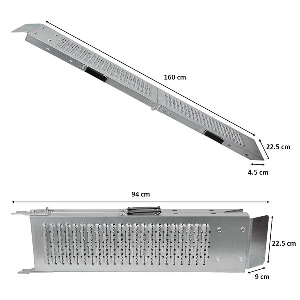 PROREGAL 2x Auffahrrampe Schwerlastrampe TITAN klappbar HxBxT 22,5x160x4,5cm, Traglast 200kg, rutschfeste Oberfläche, Verzinkt, Laderampe