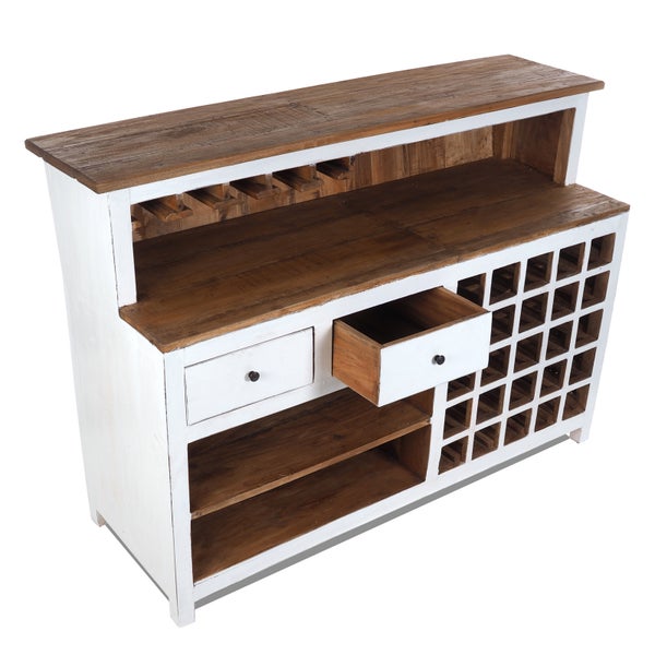 Barschrank  PUREWOOD Recyclingholz massiv, Vintage-Look 06 weiß-landhaus