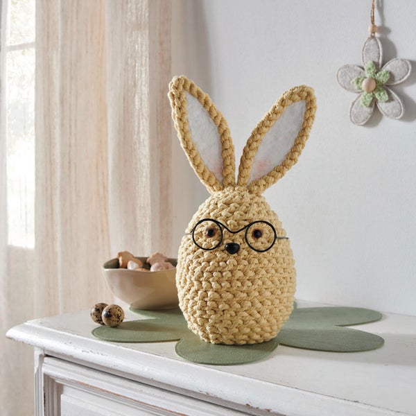 FRANK FLECHTWAREN|Hasenfigur Professor Hoppel, Höhe 30 cm, KUNSTSTOFF, TEXTIL, KUNSTFELL, METALL