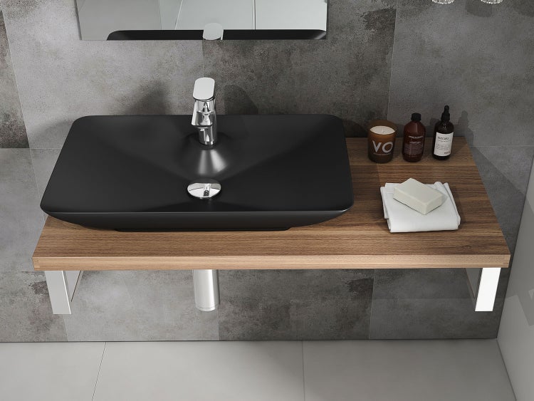 Aqua Bagno Leon – Aufsatzwaschbecken 64 cm – Keramik in Schwarz Matt – KB.AN.LEON.002