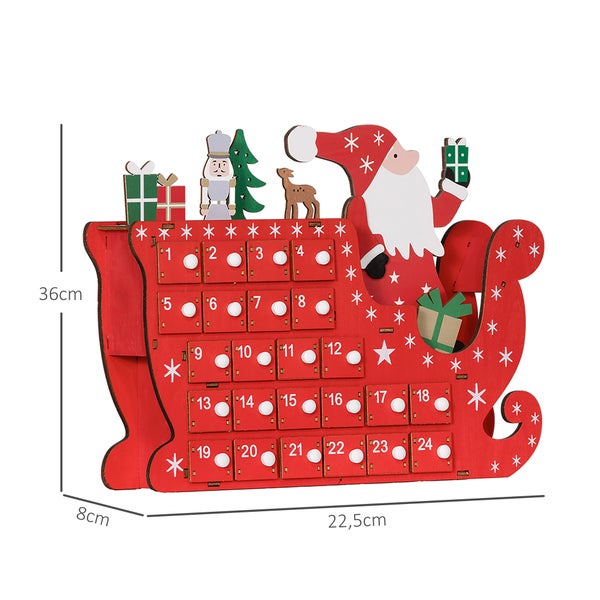 HOMCOM Adventskalender zum Befüllen 24 Schubladen Fächer Weihnachtskalender Adventskalenderbox Weihnachtsdekoration DIY MDF-Platte Rot 22,5 x 8 x 36 cm