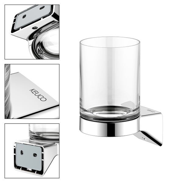 KEUCO Rose Glashalter mit Echtkristall-Glas, zum Kleben/Schrauben, chrom
