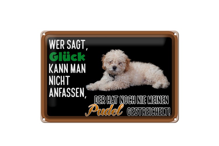 Blechschild Spruch 30x20cm Glück nicht anfassen Pudel Hund