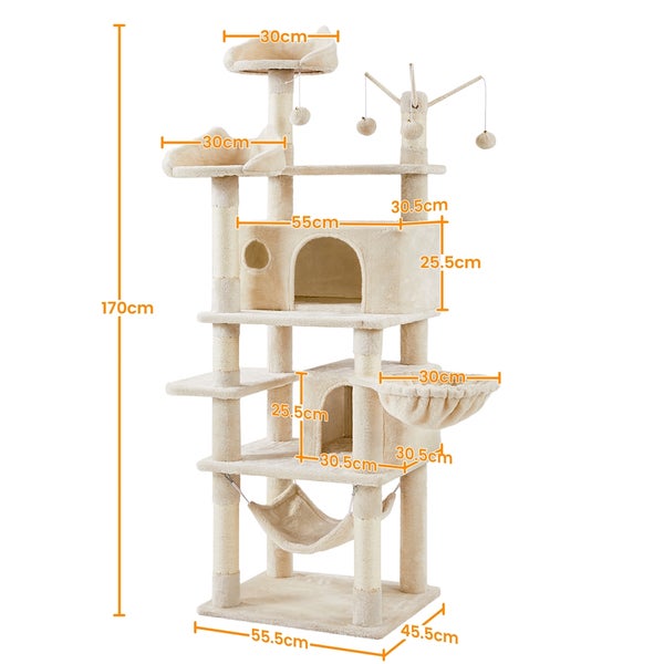 Katzenkratzbaum mit Liegeflächen, Höhlen und Spielzeug, Gesamthöhe 170 cm