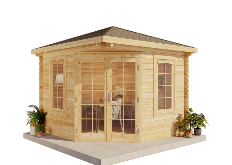 Alpholz 5-Eck Gartenhaus Victor-B 44 Iso Gartenhaus aus Holz, Holzhaus mit 44 mm Wandstärke, Blockbohlenhaus mit Montagematerial, Naturbelassen 3x3m