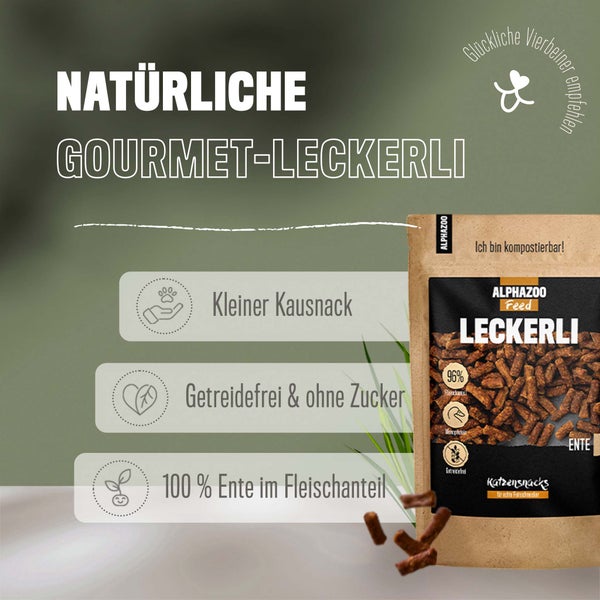 ALPHAZOO Leckerli Ente 200g für Katzen I Gourmet Katzenleckerlis I Getreidefrei