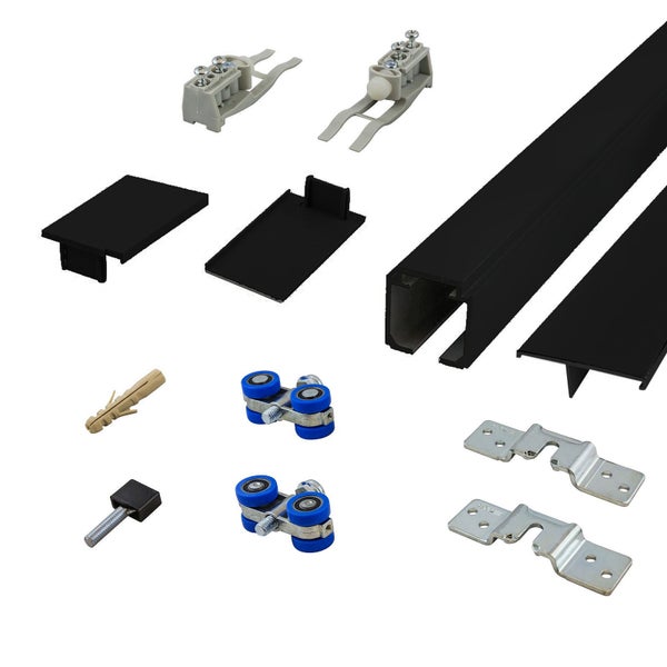 Tür Schiebetür Komplettset Glas schwarz satiniert 900x2035 Zimmertür Glasschiebetür Glastür -  Stabgriff-Softclose beidseitig