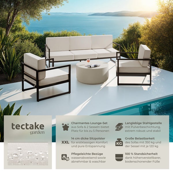  Garten-Loungeset tectake  Comosa  höhenverstellbare Füße  für 5 Personen, Dicke der Sitzpolster 14 cm braun/beige