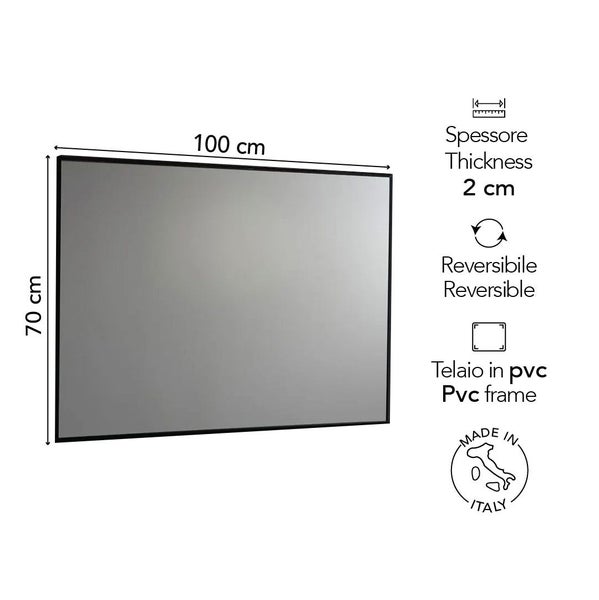 Rechteckiger Spiegel mit PVC-Rahmen, Maße 100 mal 70 Zentimeter, Stärke 2 Zentimeter, reversibles Design, hergestellt in Italien.