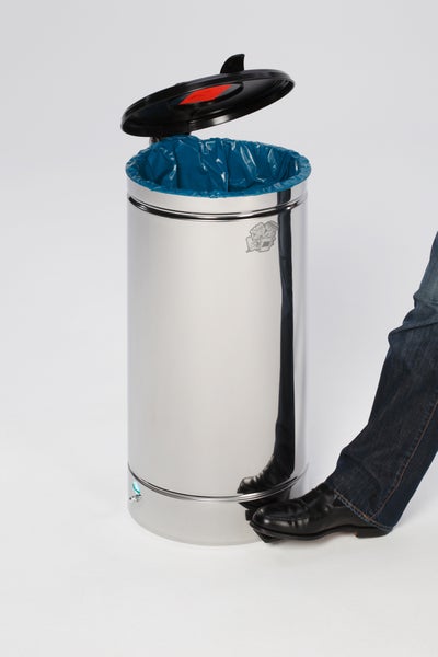 PROREGAL Großvolumiger Tretabfallsammler Mit Euro Pedal Für 60 70 Liter Säcke HxBxT 70 x 45 x 45 cm Edelstahl Silber