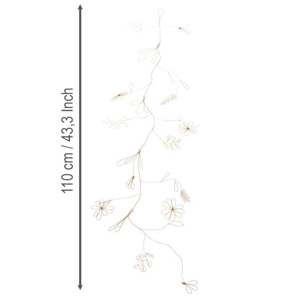 Dekorative Girlande aus Draht mit Blumen und Blättern, Länge 110 Zentimeter.