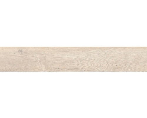 Einzelne Bodenplanke in heller Holzoptik mit natürlicher Maserung.