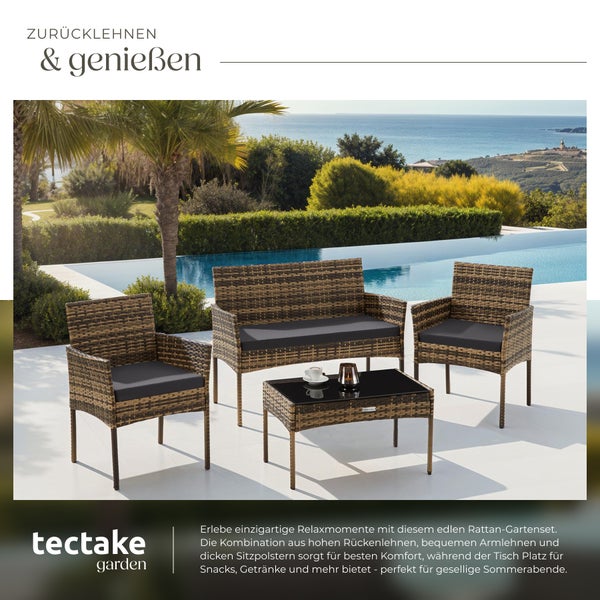 Rattan Gartenset tectake Palese Sofa 250 kg, je Sessel 120 kg für 4 Personen natur