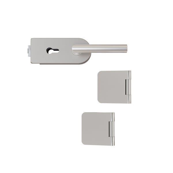 Türdrückergarnitur und zwei Türbänder