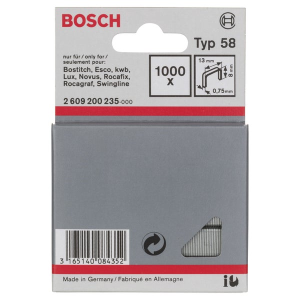 Bosch 1.000x Feindrahtklammer Typ 58, 13 x 0,75 x 8 mm - 2609200235