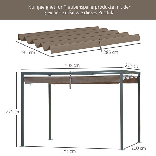 Outsunny Ersatzdach für 2,85 x 2 m Pergola, wasserabweisend einziehbar Welle Überdachung mit Regenabflusslöchern, UV-Schutz 30+, winterfest Schattenabdeckung für Garten, Balkon, Terrasse, Kaffee