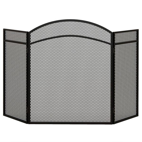 HOMCOM Kaminschutzgitter, Klappbares Kamingitter mit 3 Paneelen, Ofenschutzgitter, Funkenschutzgitter für Wohnzimmer, Metall, 96 x 60 cm, Schwarz