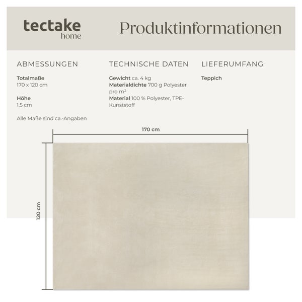 Kurzflorteppich tectake rutschfeste Unterseite verschiedene Größen und Farben 120 x 170 cm