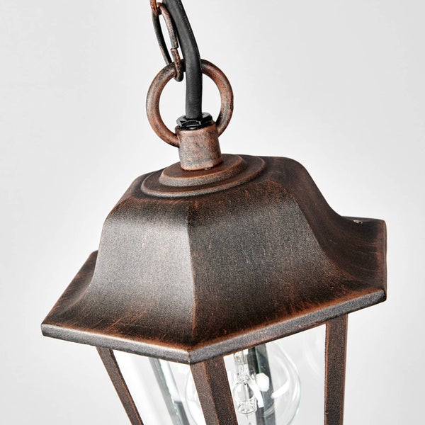 Lindby Hängelampe aussen Laterne rostbraun, Hängeleuchte spritzwassergeschützt IP44 1xE27 max. 60W ohne Leuchtmittel Aussenlampe antik Look