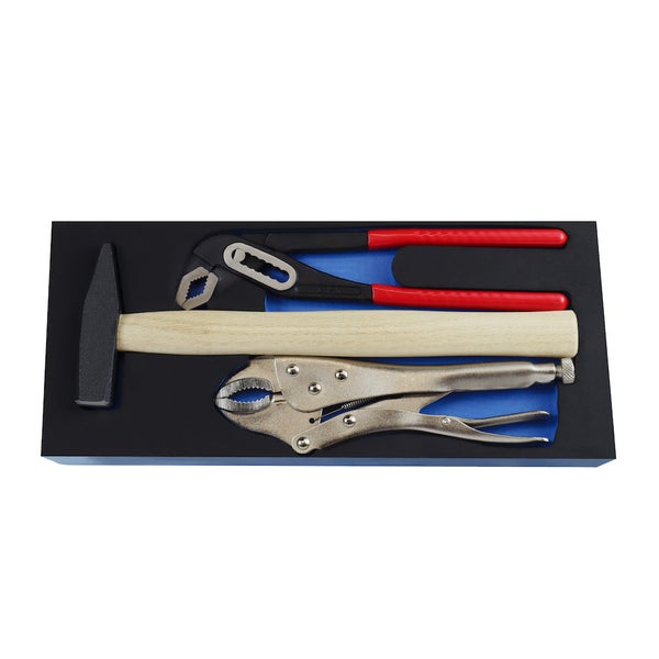 PROREGAL Werkzeug Satz Werkstattwagen Cheetah Wasserpumpenzange Hammer Gripzange 3 Teile mit Schaumstoff Schubladeneinlage HxBxT 4,6 x 34 x 12,5 cm