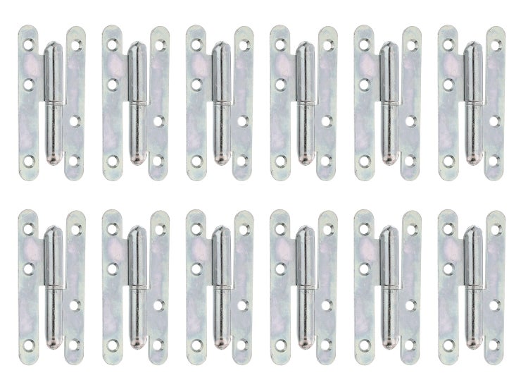 Set von zwölf Einbohrbändern aus verzinktem Stahl für Türen und Fenster.