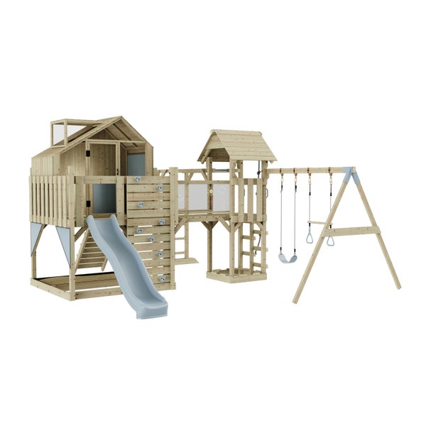 Spielplatz mit Rutsche, Kletterwand und Schaukel