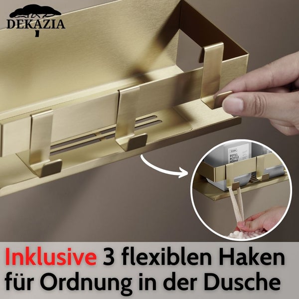Dekazia Klebegarantie: Eine Person trägt Klebstoff auf ein goldenes Regal auf.