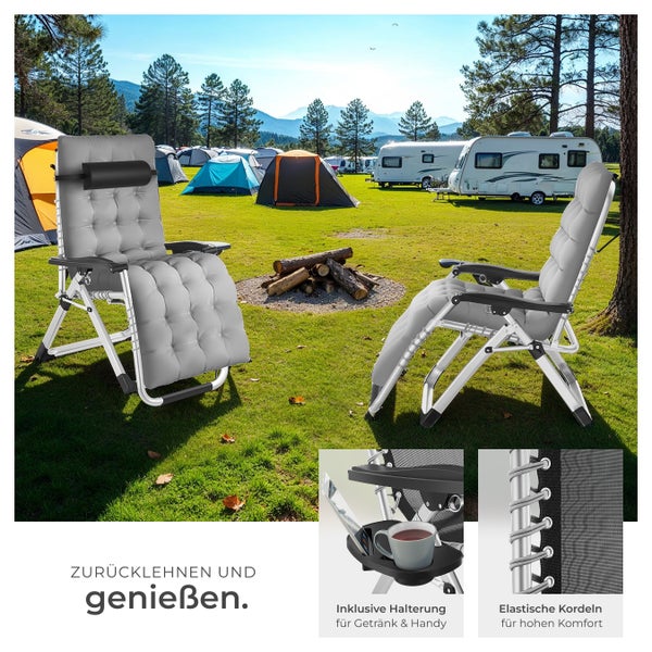 Sonnenliege tectake Cloud 84 x 168 x 82,5 cm, mit Ablagetisch klappbar hellgrau