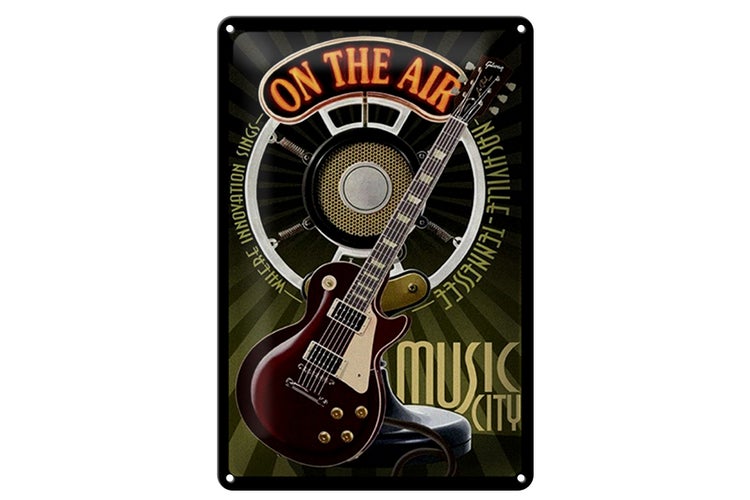 Blechschild Spruch 20x30cm Music city on the Air Gitarre