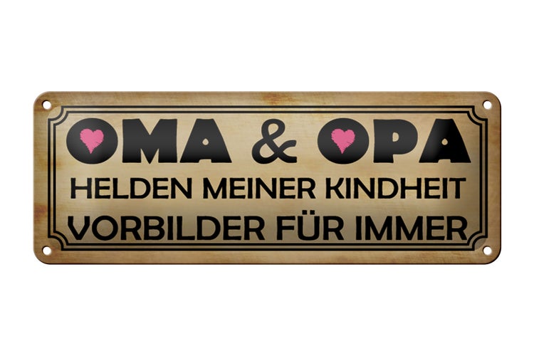 Blechschild Spruch 27x10cm Oma Opa Helden meiner Kindheit Dekoration