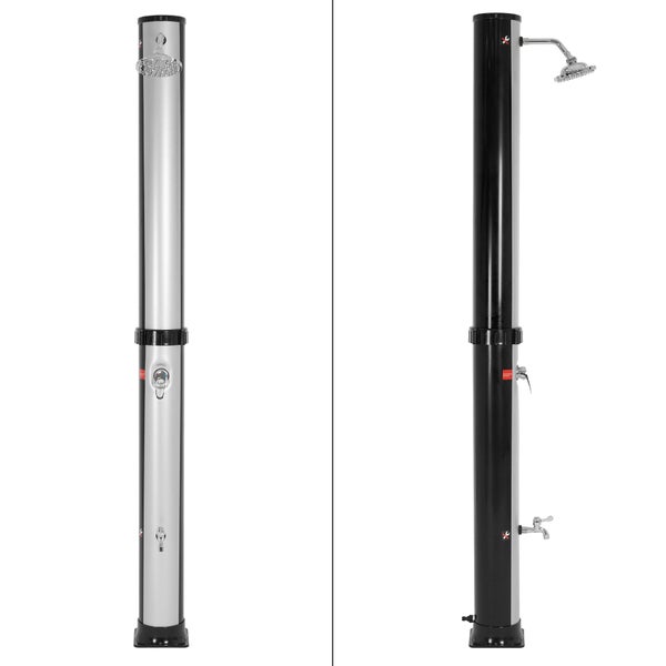 ML-Design Solardusche 35L 217,5cm rund mit Fußdusche und Regenduschkopf Silber-Schwarz, warmes Wasser, 60°C ohne Stromanschluss, mit Gartenschlauch-Anschluss, Solar Gartendusche Außendusche Pooldusche